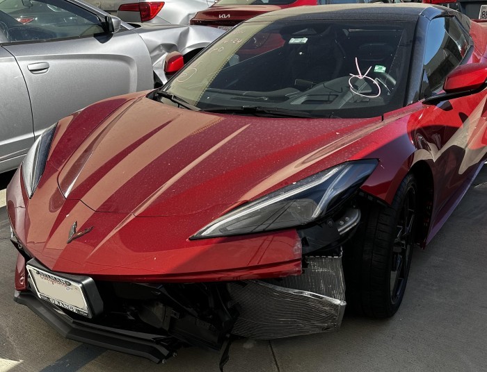 Corvette front end hit in Los Angeles Body Shop